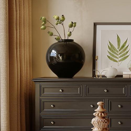 Black Terracotta Vase, Large Floor Pottery Textured Rustic Vase for Home Decor, Larege Oversized Vases for Centerpieces Pampas Grass