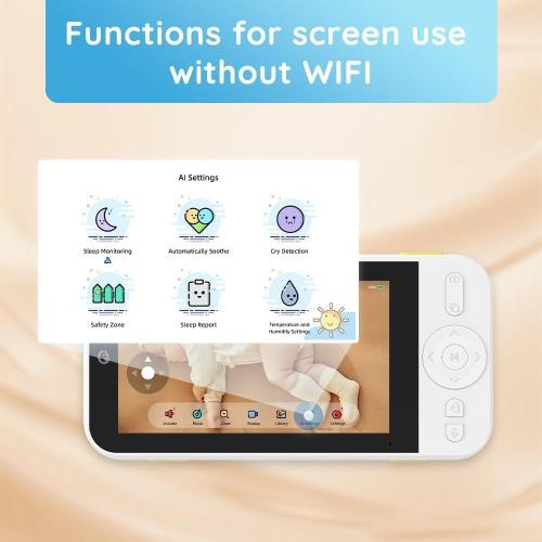 5 Monitor with 2.5K FHD Camera, Night Vision, 2-Way Audio, Pan-Tilt-Zoom, Crib & Wall Mount All Inside, No WiFi, No Subscription, with APP