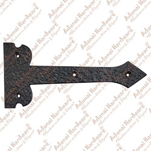 Adonai Hardware 8 Inch ''Agee'' Heavy Duty Antique Cast Strap False or Faux or Dummy Hinge Front (8 Pack, Matte Black) for Vintage Barn Doors, Gates, Furniture, Garage, Shutters and Fences