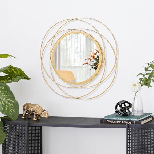 Gold Large Round Mirror with Iron Metal Wire Frame Wall-Mounted Mirror for Home Decorative Living Room Bedroom Bathroom Entryway White 16” x 16”