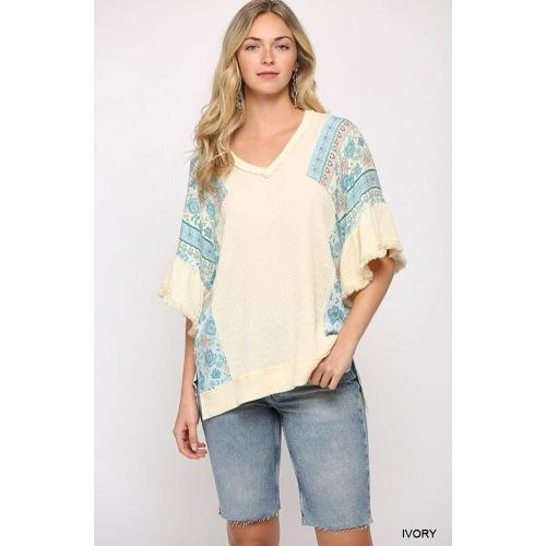 Size Large Womens V Neck Bell Sleeve Asymmetrical High Low Tops Casual Chiffon V Neck 3/4 Sleeve Blouse Flowy Tops