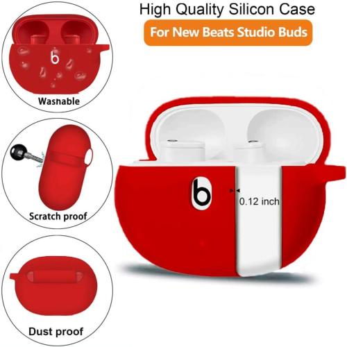 for Beats Studio Buds/Buds   Case with Cleaner kit 2021/2023, Soft Silicone Cover New Beat Studio Buds Plus Protective Skin with Keychain for Beat Studio Buds/Bud Plus Charging Case, Red