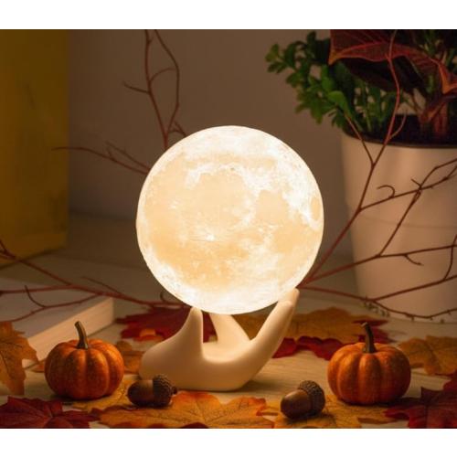 Mydethun 3.5 Inch 3D Moon Lamp – Mood Lighting with Ceramic Base, Dual-Color White/Yellow, Touch-Dimmable LED Night Light, Gift for Women Teenage Girls,Light for Kids Room Fall Decor