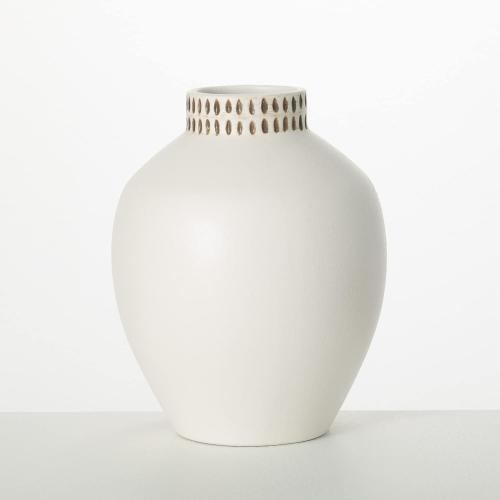 Sullivans Textured 8 Tall Round Vase, Modern Home Decor, White Flower Vase, Vases for Real or Fake Flowers, Living Room, Bedroom, and Office Decor, Decorative Ceramic Vases for Room Decor, (CM3124)
