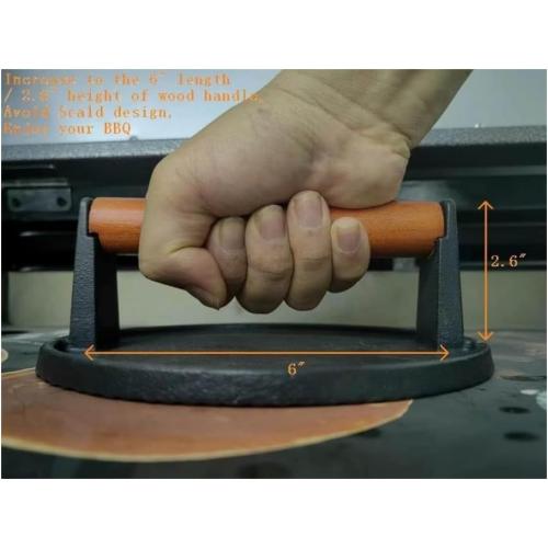 Firsgrill Burger Press 7.08 Round & 8.3”X4.3”Rectangle Heavy-Duty Cast Iron Smash Meat Steak with Wood Handle for Blackstone Camp Chef Pitboss Weber Treager Griddle (Round & Rectangle w Flat Bottom)