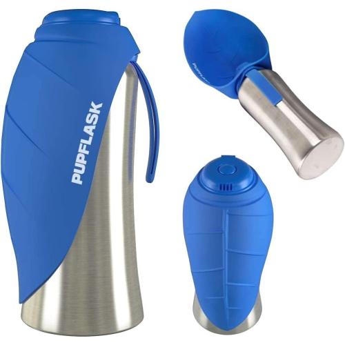 27oz Blue PupFlask Large Dog Water Bottle | 27 or 40 OZ Stainless Steel | Convenient Dog Drink Dispenser | Puppy Travel Water Bowl | Portable Pet Hydration Bottle | Leak Proof | Perfect Size for All Breeds