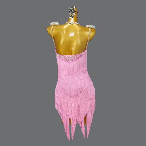 Large V Neck Professional Latin Dance Performance Dresses for Women Deco Fringe Dance Party Dress Latin Ballroom Dress