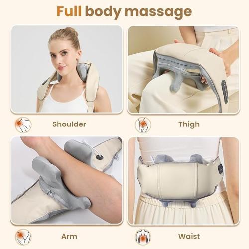 4D Wireless Deep Tissue Kneading Neck Massager with Heating Function, Shiatsu and Shoulder Massage Pillow,Back and Leg Pain Relief, Body Muscle Pain Relief, Perfect Gifts for Men Women.