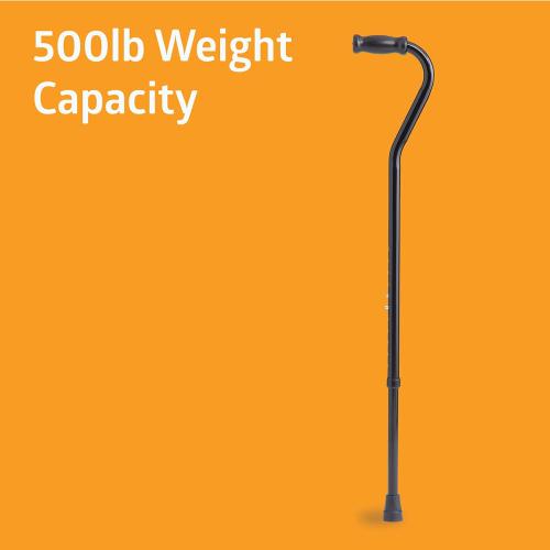 Medline Tall Steel Bariatric Offset Handle Cane, Adjustable Height 37–48, 500 lb Weight Capacity, for Adults & Elderly with Foot & Leg Injuries, Walking, Mobility - Cane Weighs 4 lbs