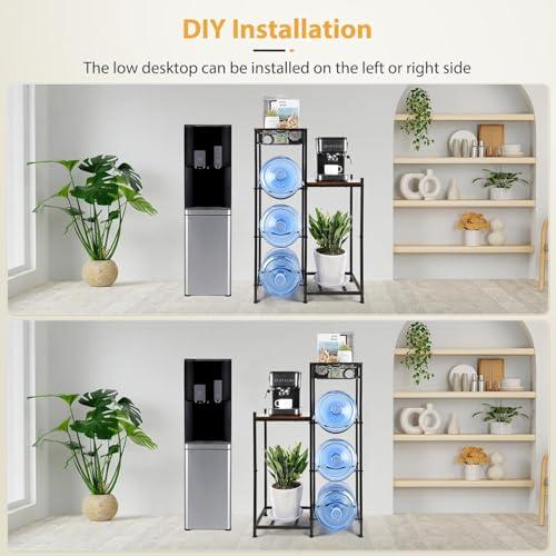 CAROD 5 Gallon Water Jug Holder, Water Storage Rack Water Dispenser Stand With Wood Tabletop Shelf, 5 Gal Water Bottle Holder Water Cooler Jug Rack with 2 Wood Storage Shelves