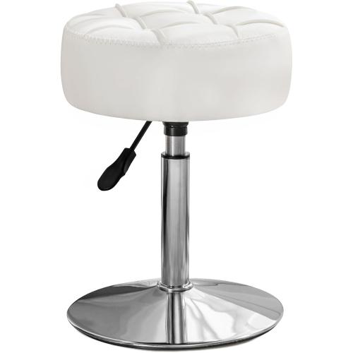 LUE BONA Adjustable Vanity Stool, 360 Swivel Chair for Makeup Room, White Faux Leather Stool for Bathroom & Living Room