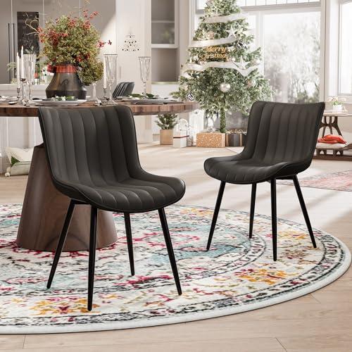 Set of 2 Color Black YOUNUOKE Black Dining Chairs Set of 2, Faux Leather Upholstered Kitchen & Dining Room Chairs with Back, Mid Century Modern Minimalist Accent Chair Armless for Guest Reception Waiting Living Room