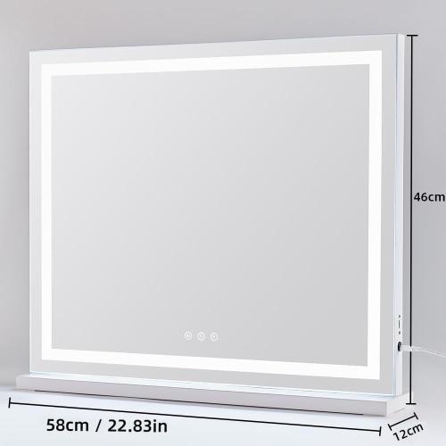WHITE HIEEY Lighted Makeup Mirror, Hollywood Vanity Mirror with Lights, Three Color Lighting Modes, with 4in 20X Magnification Mirror, Smart Touch Control, 360°Rotation (22.8in,White)