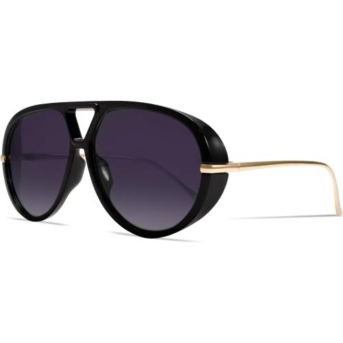 GUVIVI Retro Gold Aviator Sunglasses for Women Men, 2026 Metal Oversized 70s Aviators Black Vacation Beach Sun Glasses