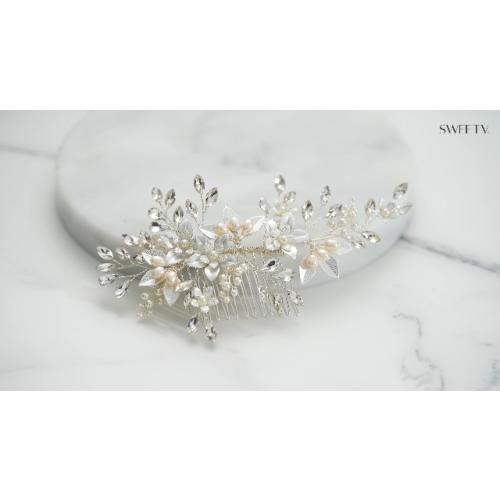 SWEETV Handmade Wedding Hair Comb,Pearl Flower Bridal Hair Clip Hair Accessories for Women Wedding