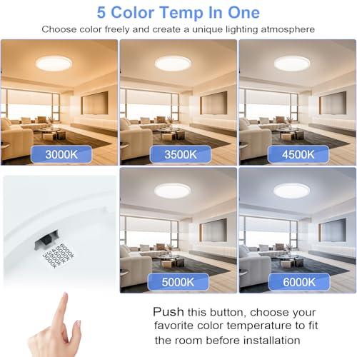 WHITE LED CEILING LIGHTS hunhun 2 Pack 16 Inch Dimmable LED Flush Mount Ceiling Light 4800LM Round Light Fixture 5 Color Temperature Selectable Super Slim Large Flat Ceiling Lamp for Living Dining Room White