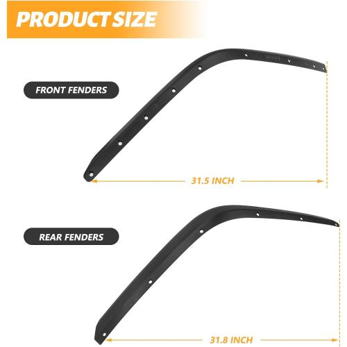 Front & Rear Fender Flares Compatible with 2020-2024 Jeep Wrangler Gladiator JT Mojave & Rubicon, Off-Road Wheel Flares Liner 4 PCS