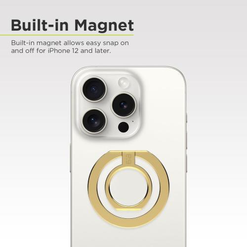 PureGear Magnetic Phone Grip Ring Stand, Magnetic Phone Ring Holder for MagSafe iPhone Air, 17, 17Pro, 17ProMax, 16, 16Pro, 16Plus, 16ProMax, 15, 15Plus, 14, 13, 12, Adjustable Kickstand (Gold)