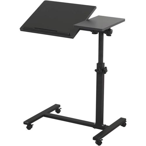 Black TigerDad Overbed Bedside Desk Mobile Rolling Laptop Stand Tilting Overbed Table with Wheels Height Adjustable Tray Table for Laptop Bed Sofa Side Table (Black)
