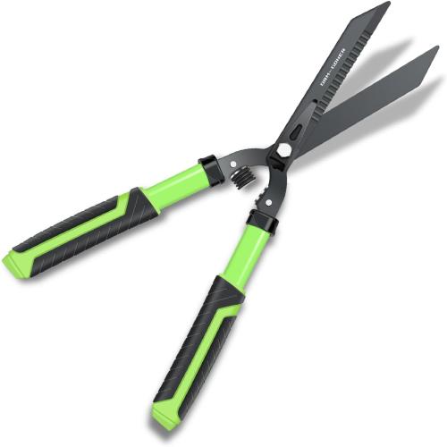 Professional Heavy Duty Hedge Shears 23 - Serrated Blade & Dual Shock Handle, Ergonomic Gardening Clippers with Anti-Rust Coating