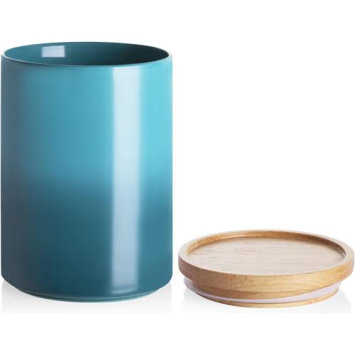 Sweejar Ceramic Food Storage Jar, Stackable Kitchen Canisters, Containers with Airtight Seal Wooden Lid for Serving Coffee Bean, Flour, Tea, Cookies, Spice and More - 58 Fl Oz (Gradient Blue)