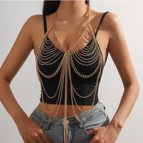 Sexy tassel body chain bra chain gold body jewelry bikini chain beach shoulder chain accessories carnival nightclub party gift (golden-3666)