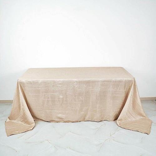 Decoration for All Occasions Beige 90 x 132 Accordion Crinkle Taffeta Rectangle Tablecloth Party Supplies DFAO-1-Z5896