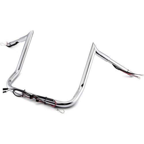 Mofun Chrome Pre-Wired Handlebar 1 1/4 Ape Hangers Meathook Ape Bar 12 Inch Compatible with Harley Touring Street Glide Electra Ultra Limited Tri Glide 2014-2020 2021 2022 2023