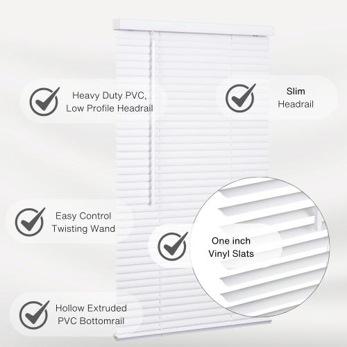 LOTUS & WINDOWARE Cordless Mini Blind, 1 Vinyl Slats, 34 Wide x 96 Long - White, Window Blinds for Home and Office, Interior Door Blinds - Light Filtering