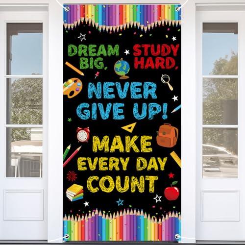 71 x 35 Inches Welcome First Day of School Motivational Door Cover Banner for Doorway Wall, Large Dream Big Never Give Up Make Every Day Count Poster Sign, Back to School Decor for Teachers Students