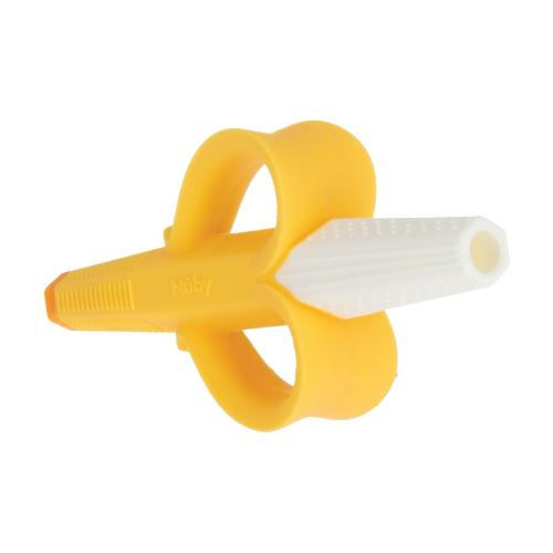 Nuby Banana Hollow Tube Silicone Teething Toy - Gum Massaging Baby Teething Relief Toy for 3  Months - Easter Basket Stuffer
