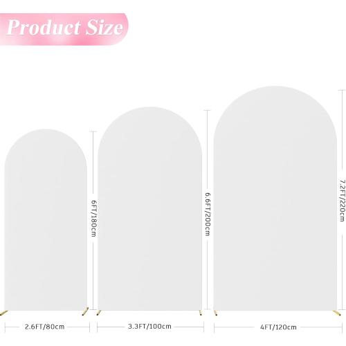 Wokceer Wedding Arch Cover (7.2FT, 6.6FT, 6FT) Set of 3 Spandex Fitted Wedding Arch Stand Covers for Round Top Chiara Arch Backdrop Stands Cover for Birthday Party Ceremony Banquet Decor White