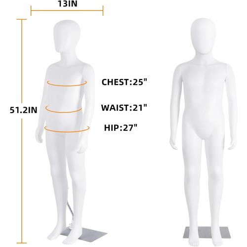 Size 51.2 Child Mannequin Full Body, Kid Dress Form Adjustable Faceless Mannequin Torso, Detachable Manikin Body Display with Metal Base for Children 51.2 Inches