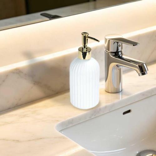 Soap Dispenser 14Oz White Glass Hand Soap Dispenser for Kitchen Countertop