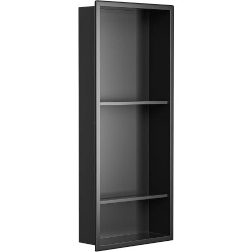 Stainless Steel Shower Niche Matte Black 30 X 12 W/ 3-Tier Shelf | Recessed shower niche no tile needed,space-saving,vertical niche, silver bathroom niche shower for shampoo & soap storage