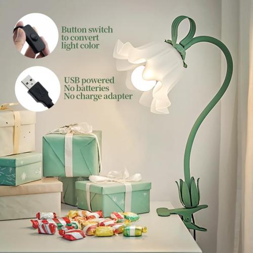 Flower Clip Table lamp, Country Style Study Desk lamp, Bedroom Bedside Clip Table lamp, Pink*** Flower-Decorated Night Light