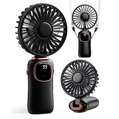 coldSky Portable Handheld Fan, 4000mAh Rechargeable Personal Fan - Black | 3-in-1 Hand, Desk & Neck Fan, 20H Max Cooling, 5 Speed, LED Display, 90° Foldable Fan for Travel/Indoor/Outdoor/Gifts