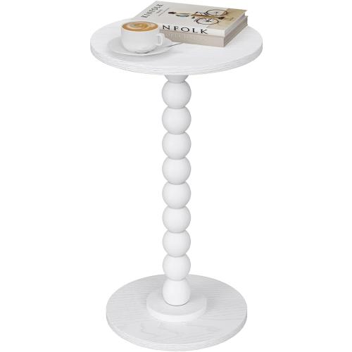 Small Round Side Table, Drink Table for Small Spaces, Pedestal End Table for Living Room, Modern Accent Nightstand with Solid Wood Leg for Bedroom, Corners and Office White Color UTBT005W