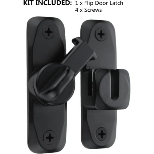 Flip Door Latch Black 180 Degree Heavy Duty Bar Gate Latches Safety Door Lock, Bold Thickened Anti-Rust Update Design (90-180Filp Door Latch)