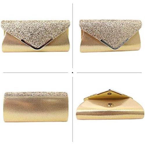 Queena Womens Shiny Glitter Evening Clutch Envelope Handbag Chain Purse for Wedding Party Prom Gift for Mom Wife Girlfriend