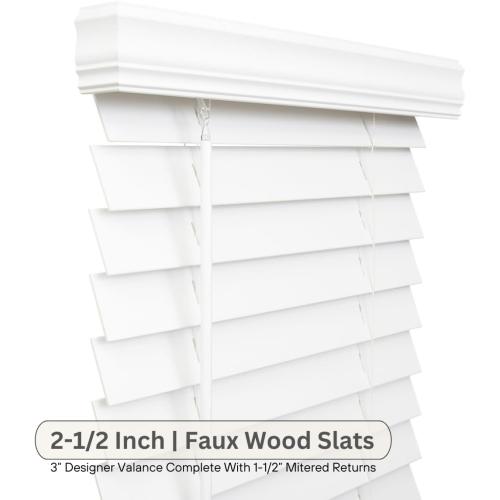 LOTUS & WINDOWARE 2.5-inch Cordless Faux Wood Blind, Plantation Style, 22.5 Wide x 36 Long, Smooth, Bright White – for Living Room, Bedroom, Interior Door Windows