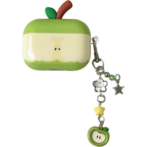 for Cute Green Apple Case Compatible with AirPods Pro 3rd Generation, Hard PC Shockproof Protective Cover with Keychain, Front LED Visible Kawaii Fashion Earbud Case for Women Girls