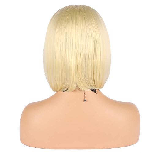 eNilecor Short Light Blonde Bob Wigs 12 Straight with Bangs Synthetic Colorful Cosplay Daily Party Wig for Women Natural As Real Hair  Free Wig Cap (Light Blonde)