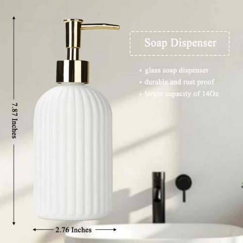 Soap Dispenser 14Oz White Glass Hand Soap Dispenser for Kitchen Countertop