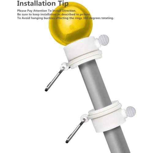 Tangle Free Flag Pole Mounting Ring Clip - Rotating Flapole Mounting Rings with Metal Clips 360 Degree Free Rotating Adjustable Fasteners 1 Pair (Black 1.26 Inch)