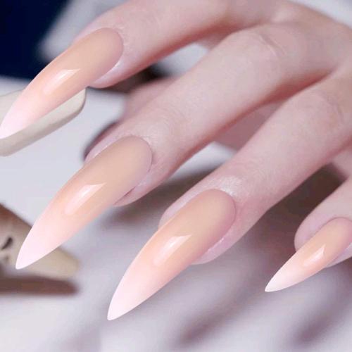 Allstarry 120pcs Extra Long Ombre French Fake Nail Natural Nude Stiletto Press on Nails Full Cover Artificial Wedding Party Manicure Nail Tips for Women and Girls