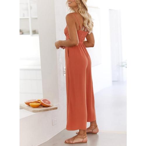 Size M.....Sexy Sleeveless Womens Jumpsuits Summer Spaghetti Strap V Neck Cut Out Wide Leg Rompers
