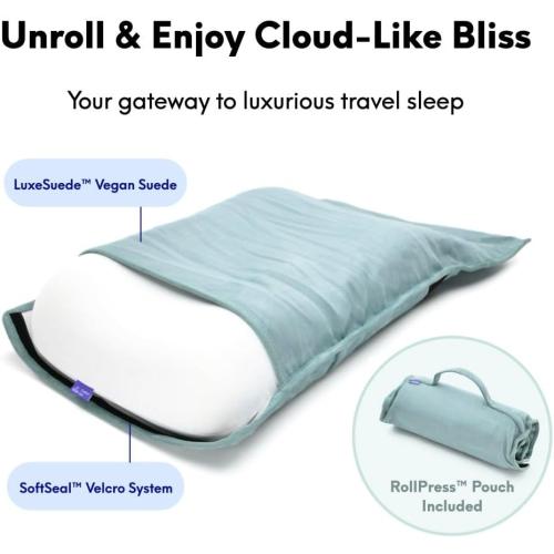 Cushion Lab Travel Deep Sleep Pillow – Compact Memory Foam Neck Pillow for Sleeping, Portable Pillow for Hotels, Camping, Side & Back Sleepers, On-The-Go – Wellness Green