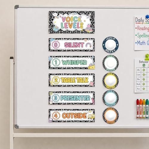 APUDWN 16 PCS Voice Level Classroom Push Light and Magnetic Poster Sticker, Composition Notebook Classroom Decor, Noise Control Chart Behavior Management Tool for Preschool Elementary School Teachers