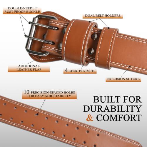 Leather Weightlifting Belt, 10 Adjustable Holes, 4”Width, Double Prong Power Belt for Gym Bodybuilding, weightlifting, powerlifting, squats and deadlifts